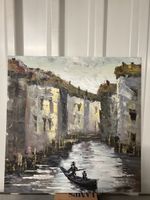 Peinture à l'huile Venise gondole maison 