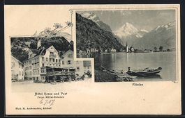 AK Flüelen, Hotel Kreuz und Post