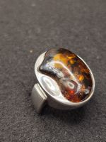 Vintage 925er Silber Ring mit Natur Bernstein 80er Top