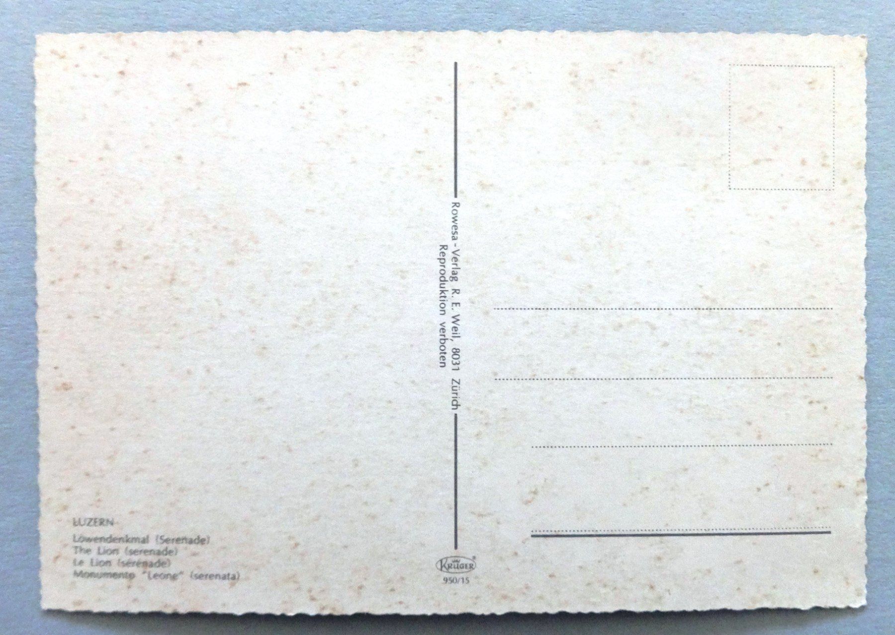 Cartoline postali: Luzern - Löwendenkmal (Serenade) – Usato da Fétigny venduto da Billy2miny 1