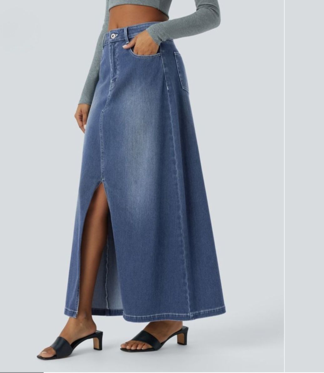 Halara Gonne: Halara Flex elastischer Jeans-Denim-Maxi-Rock Gr. L – Nuovo e nell'imballaggio originale da Buchs SG venduto da sevler1 1