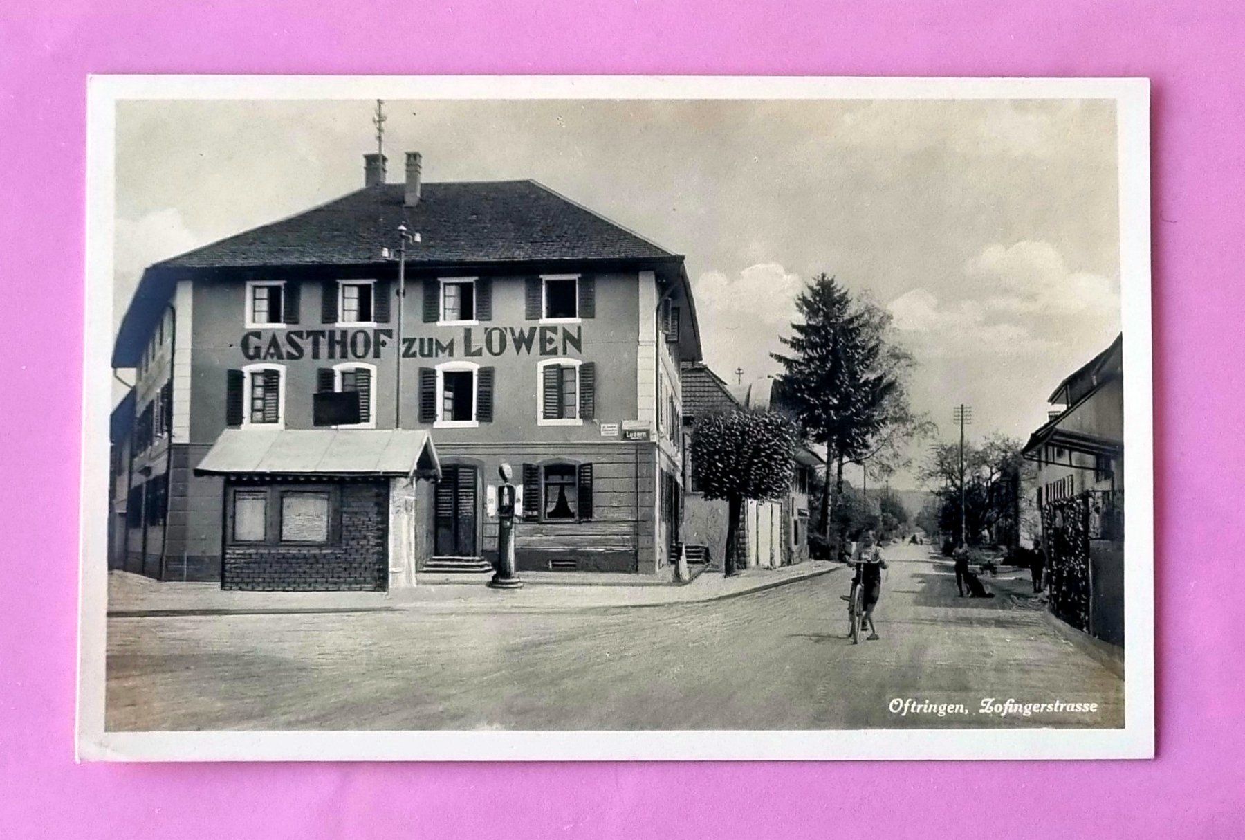 Cartoline postali: Oftringen - Gasthaus Löwen - Tanksäule – Usato da Rothrist venduto da RROENK