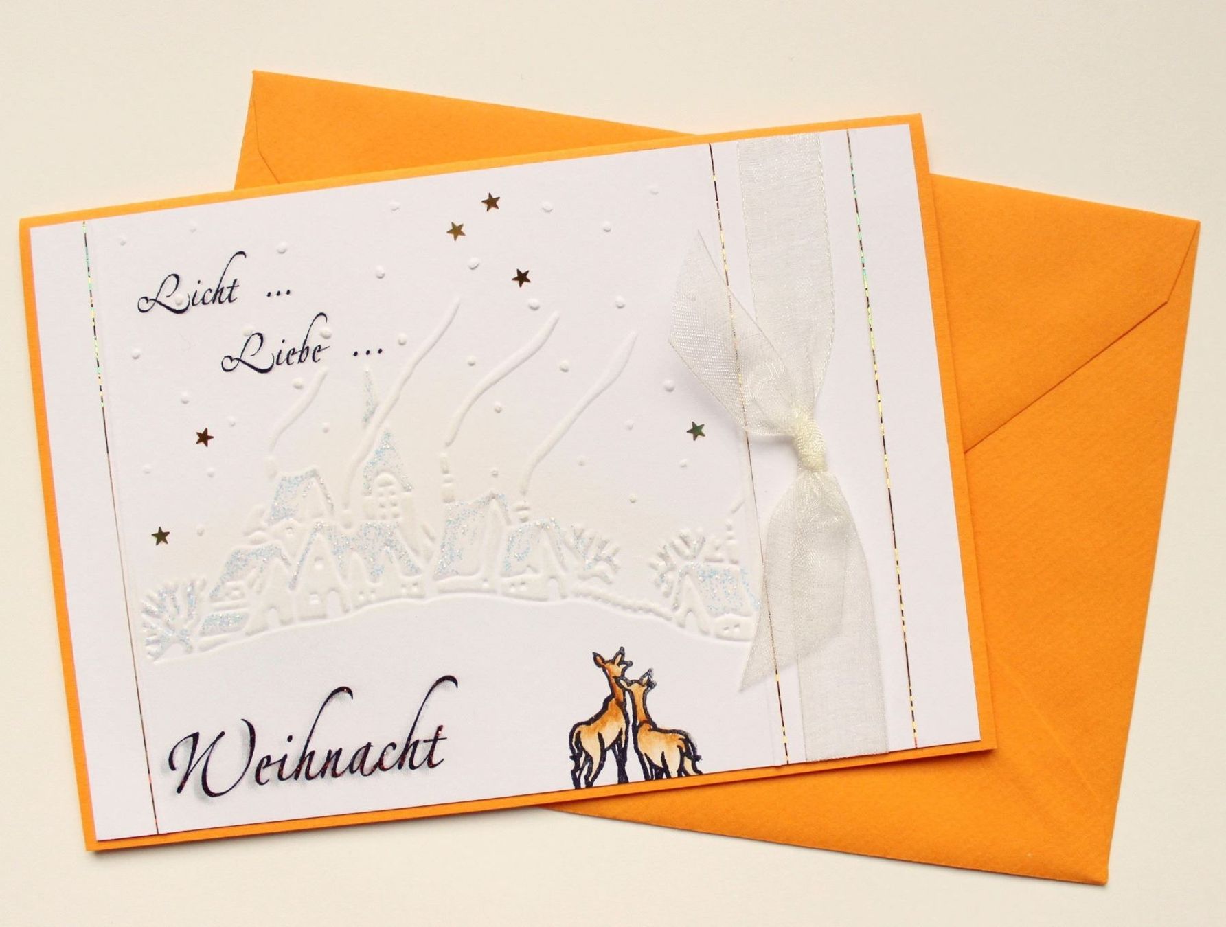 Cartoline: Weihnachtskarte Winterdorf orange – Nuovo e nell'imballaggio originale da Rüti ZH venduto da shanenya