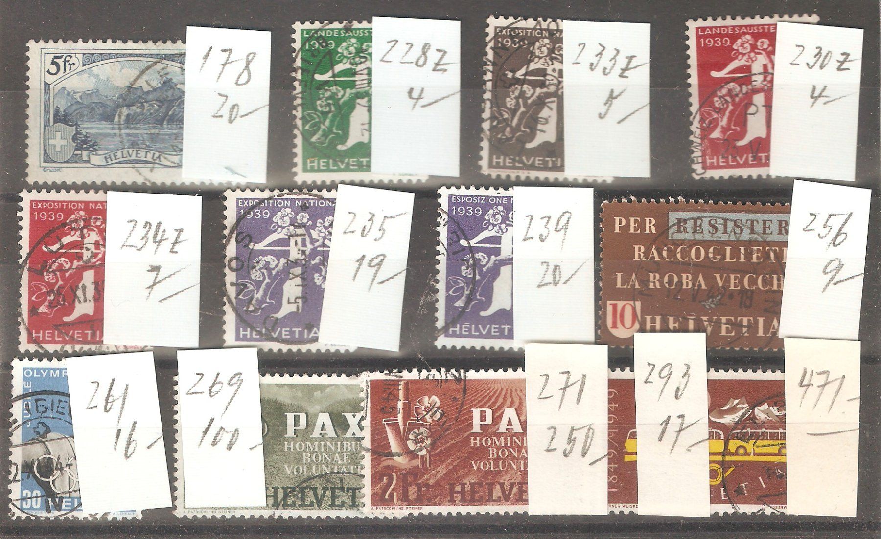 Alle Briefmarken: 12 gute Werte gest. mit PAX – Gebraucht aus Lausanne von Whorvath