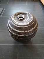Vintage Bodenvase, Keramik-Vase, braun-weiss, Kugelform