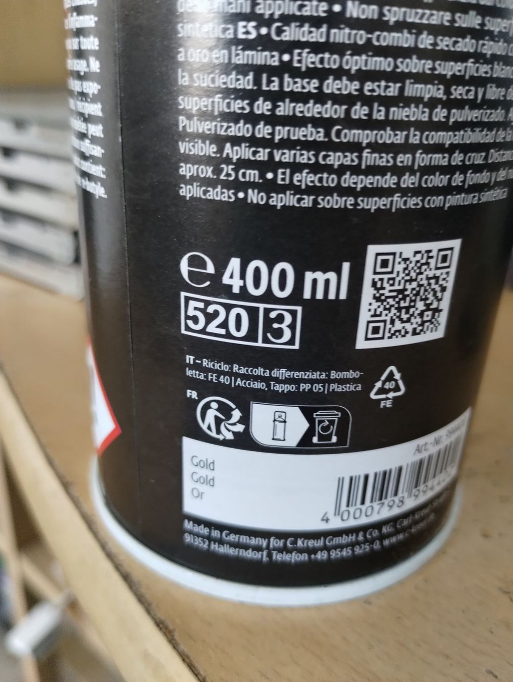 Colori: 2 Spray effet métal or " Kreul" 400 ml + Noir Obi – Nuovo (secondo la descrizione) da Lausanne venduto da Martinucci 7