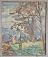 tableau ancien Ernst Eckert "bei Münchenwiler" peinture 
