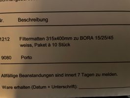 Filtermatten 315x400 zu secomat Bora 15/25/45