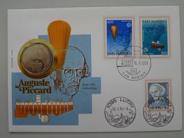 1984: NUMISBRIEF (Münzbrief) Auguste Piccard, tadellos