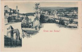 AG 98 Aarau 4 Bilder belebt m Kinderwagen, Polizist, Passant