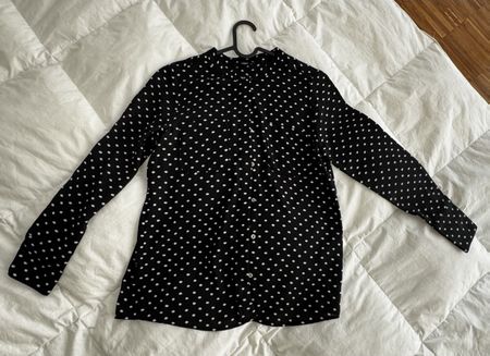 Polka Dot Blouse With Black M, Long Sleeve Top Shirt Chic