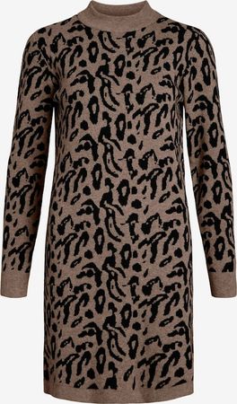 Strickkleid beige schwarz Leopardenmuster Gr. S Object