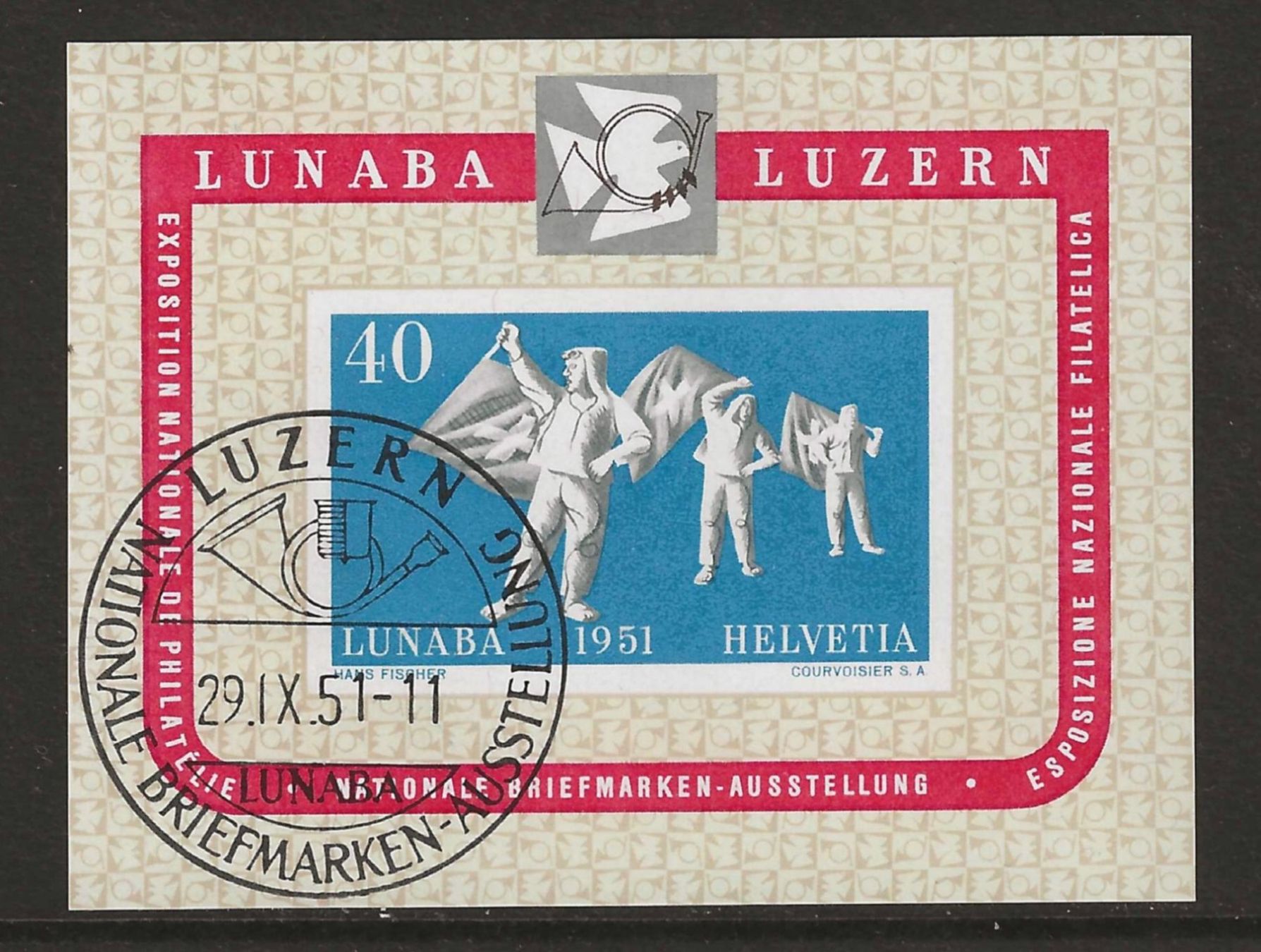Tutti i francobolli: 1951 : Lunaba Block W32 - Ersttag – Usato da Gümligen venduto da Geniusbuy