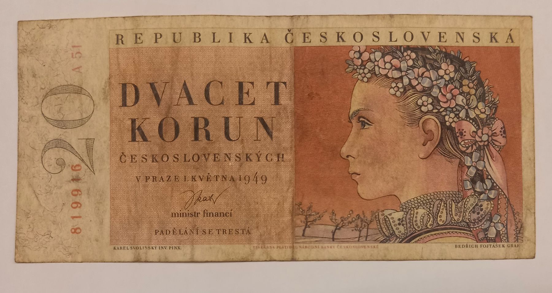 Banconote: 20 Korun Cecoslovacchia 1949 – Usato da Minusio venduto da epp_cty9