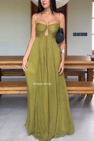 Elegantes Maxikleid im A-Linien-Stil NEU olivgrün, Gr. S