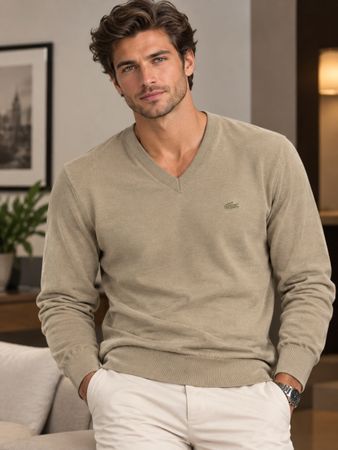 Lacoste V-Neck Sweater Beige 