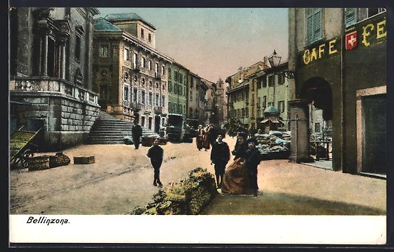 Cartoline postali: AK Bellinzona, Strassenpartie mit Cafe – Usato da Berlin venduto da bartko-reher