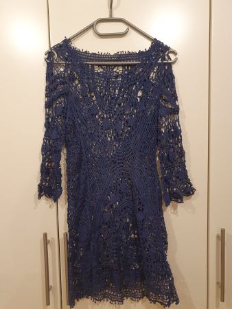 Strandkleid Gr. S / M Häkelmuster blau