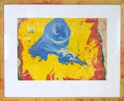 Marmoriertes Gemälde: Das blaue UFO startet