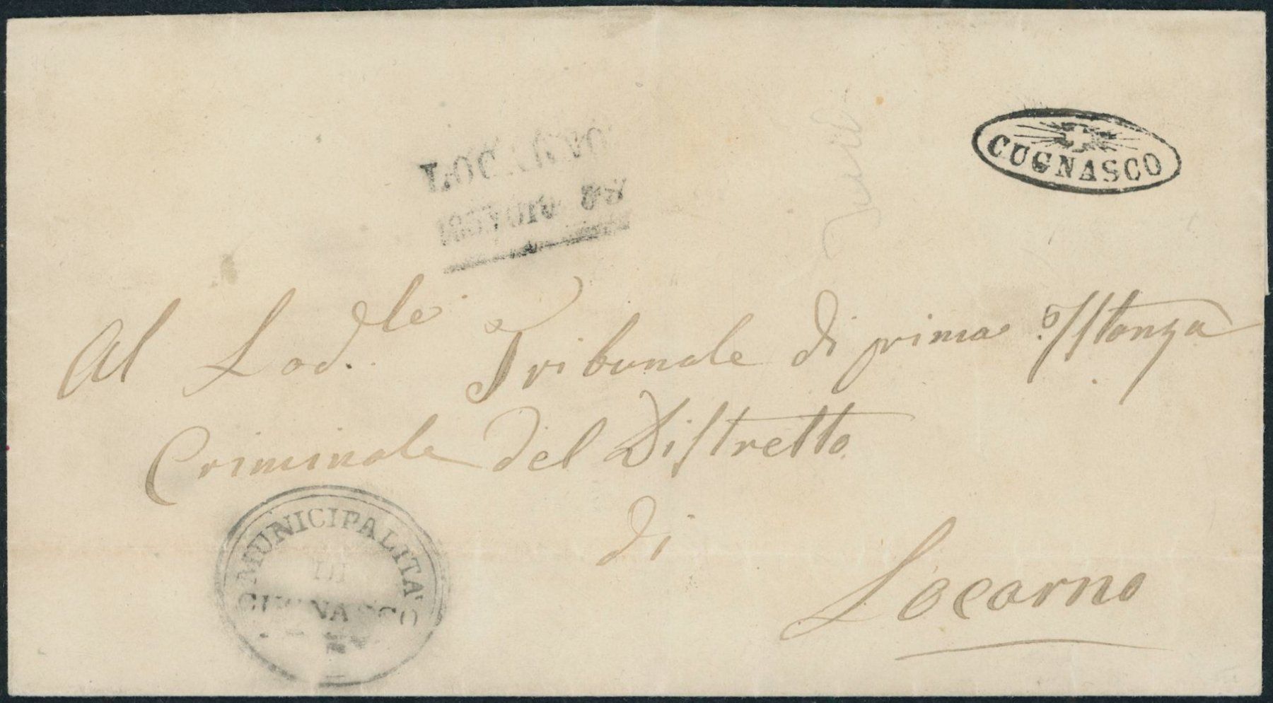 Tutti i francobolli: TI Cugnasco - Strahlenstempel - Locarno - Brief – Usato da Schindellegi venduto da leecollect