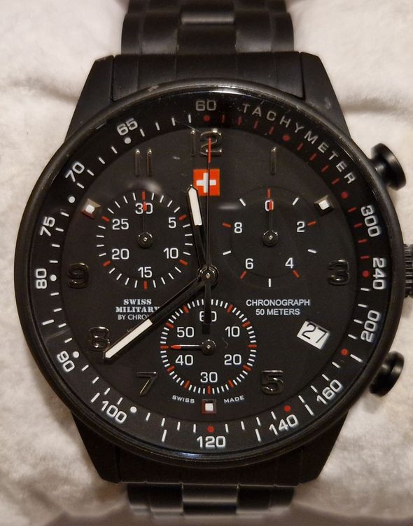 Swiss Military Orologio Uomo Cronografo 20042ST-2L / SM34012.06 - Quarzo, Cassa 41mm, Pelle Nera, Swiss Made