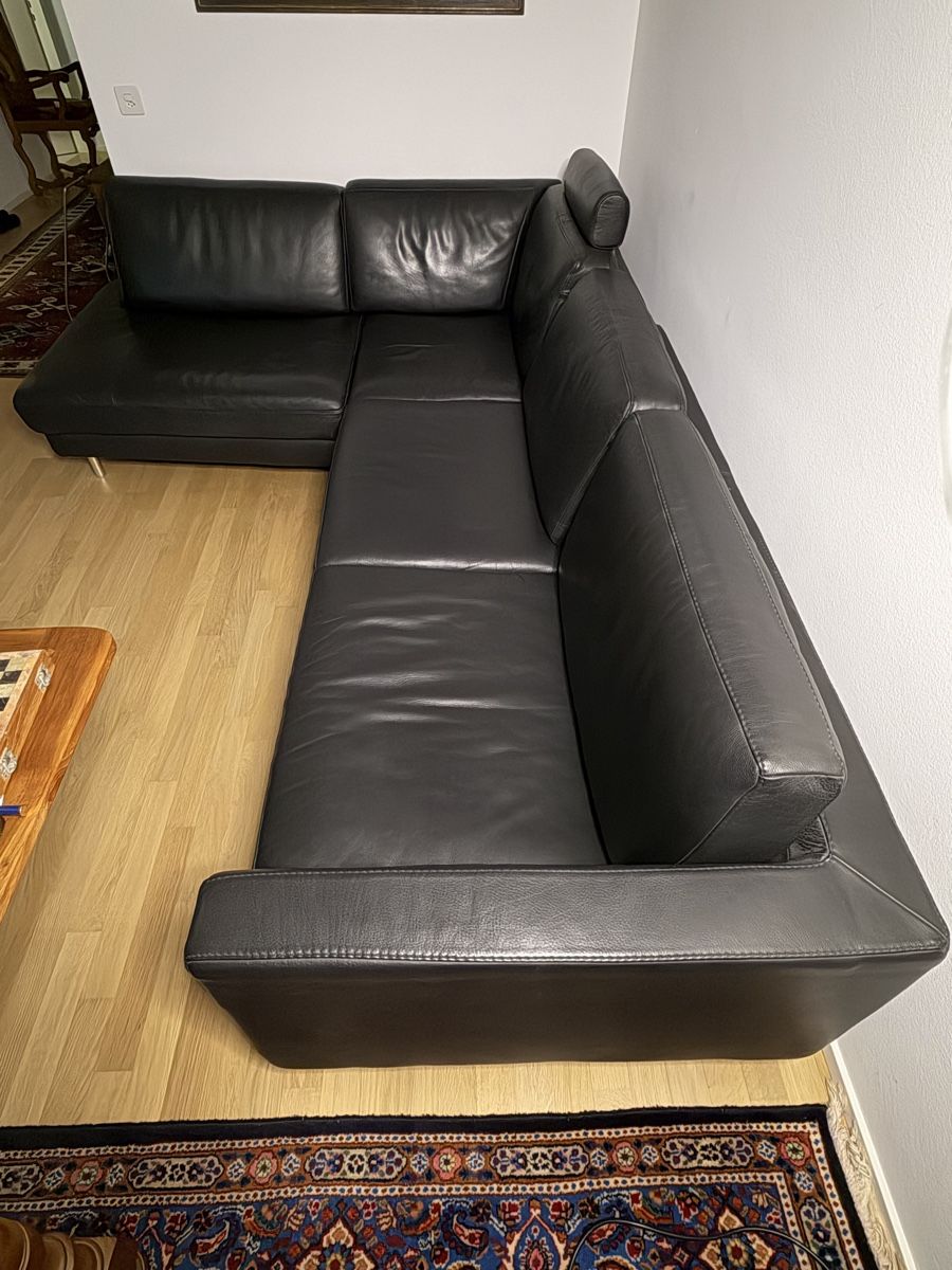 Divani: Ecksofa Leder schwarz mit 2 Kopfstützen – Usato da Basel venduto da Lithoklast 1