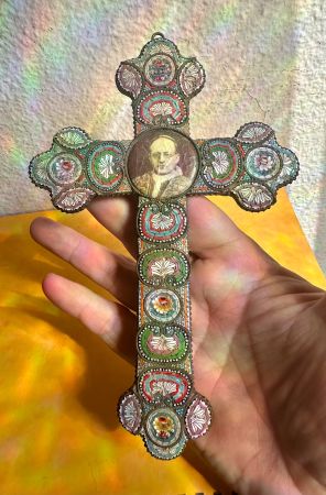 Antikes Mikromosaikkreuz: Papst Pius XI✨ital.Religion✨20cm🙏