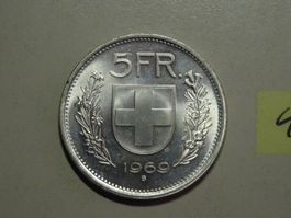 5 Franken 1969 in silber vorzüglich erhalten