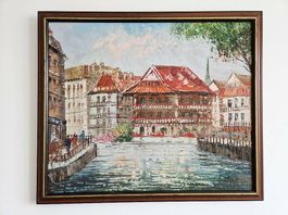 Original Gemälde Straßburg "Petite France" mit Rahmen, sig.