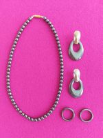 Hämatit Halskette & Ohrstecker & 2 Stück Fingerringe