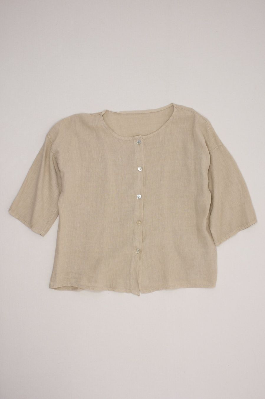 Camicette: Blouse 100% Lin Beige Manches 3/4 T. L – Usato da Fribourg venduto da re-fine 1