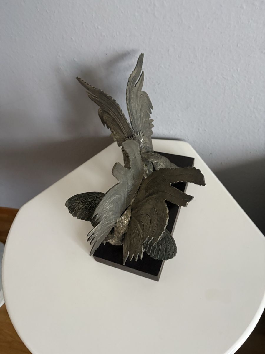 Statuette: Sublime combat de coqs bronze argenté – Usato da petit lancy venduto da FerreiraLuis 2