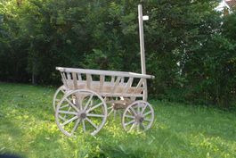 Chariot ancien en bois, parfait pour votre jardin!