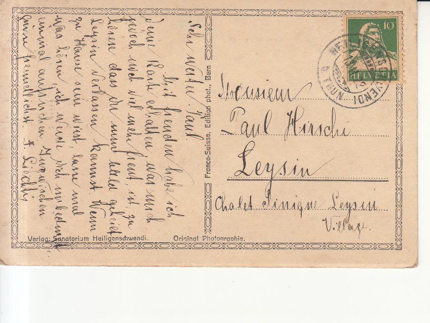 Cartoline postali: Heiligenschwendi 1922 – Usato da Bürglen TG venduto da StampGraf 1