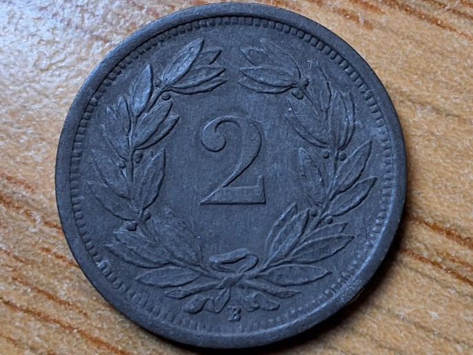 Tutti le monete: 2 Rappen 1946 - Zink - Selten! – Usato da Münchenstein venduto da purbach1 3