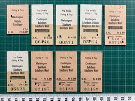 Deitingen, 9 alte Bahn Billette, SBB, Solothurn, 1984