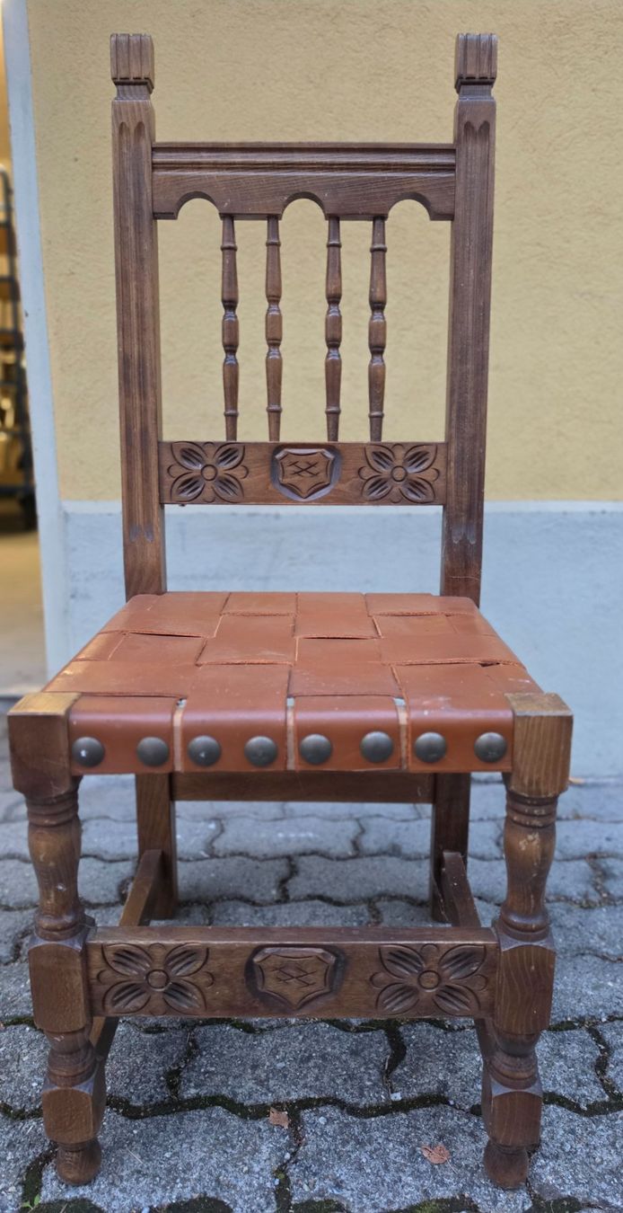 Sedie: 8 Spanische Designerstühle - Neobarock - Eiche - Echtleder – Usato da Zürich venduto da LA5551 2