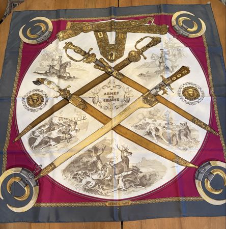 Hermès Seidentuch "Armes de Chasse",Top Zustand, 90x90 cm