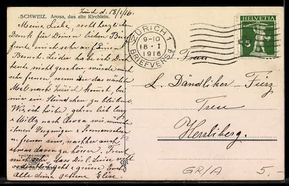 Cartes postales: AK Arosa, Das alte Kirchlein – D'occasion à Berlin par bartko-reher 1
