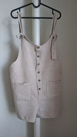 Damen Latzhose beige Grösse XS/S Leinen-Baumwolle Mix 
