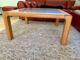 Couchtisch quadratisch Massivholz Eiche mit Glasplatte