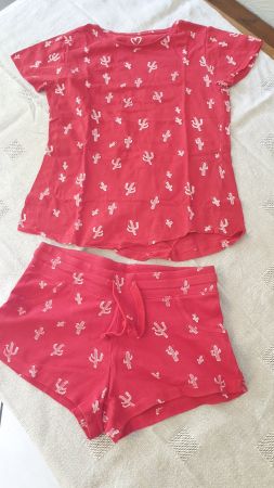 Shorts & T-Shirt rot-weiss Kaktus-Muster, Grösse S, Chicorée