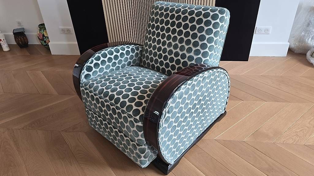 Divani: Salon club art deco ébène de Macassar  – Usato da Mollens VD venduto da espritartdeco 4