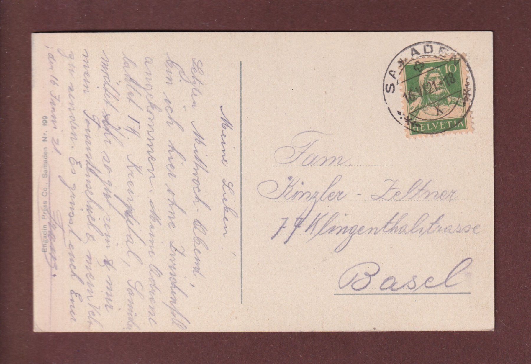Cartoline postali: SAMADEN - Mann - Berninagruppe -  - 1921 – Usato da Pully venduto da nicecards 1