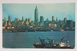 1954, USA, Skyline v. New York City mit Schiffen, Vintage AK