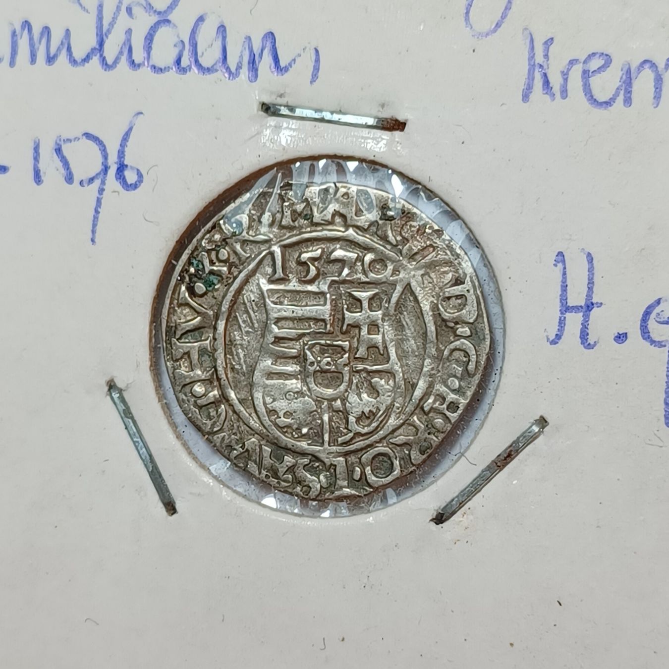 Tutti le monete: 1 Denar (Maximilian II.) 1570 Ungarn – Usato da Pfäffikon ZH venduto da Welt_Muenzen