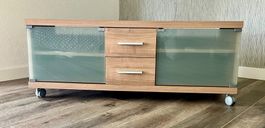 TV-Möbel Holzoptik mit zwei Schubladen und Glastüren