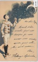 Arlequin Pierrot Harlekin in der Mondnacht, lune - Litho