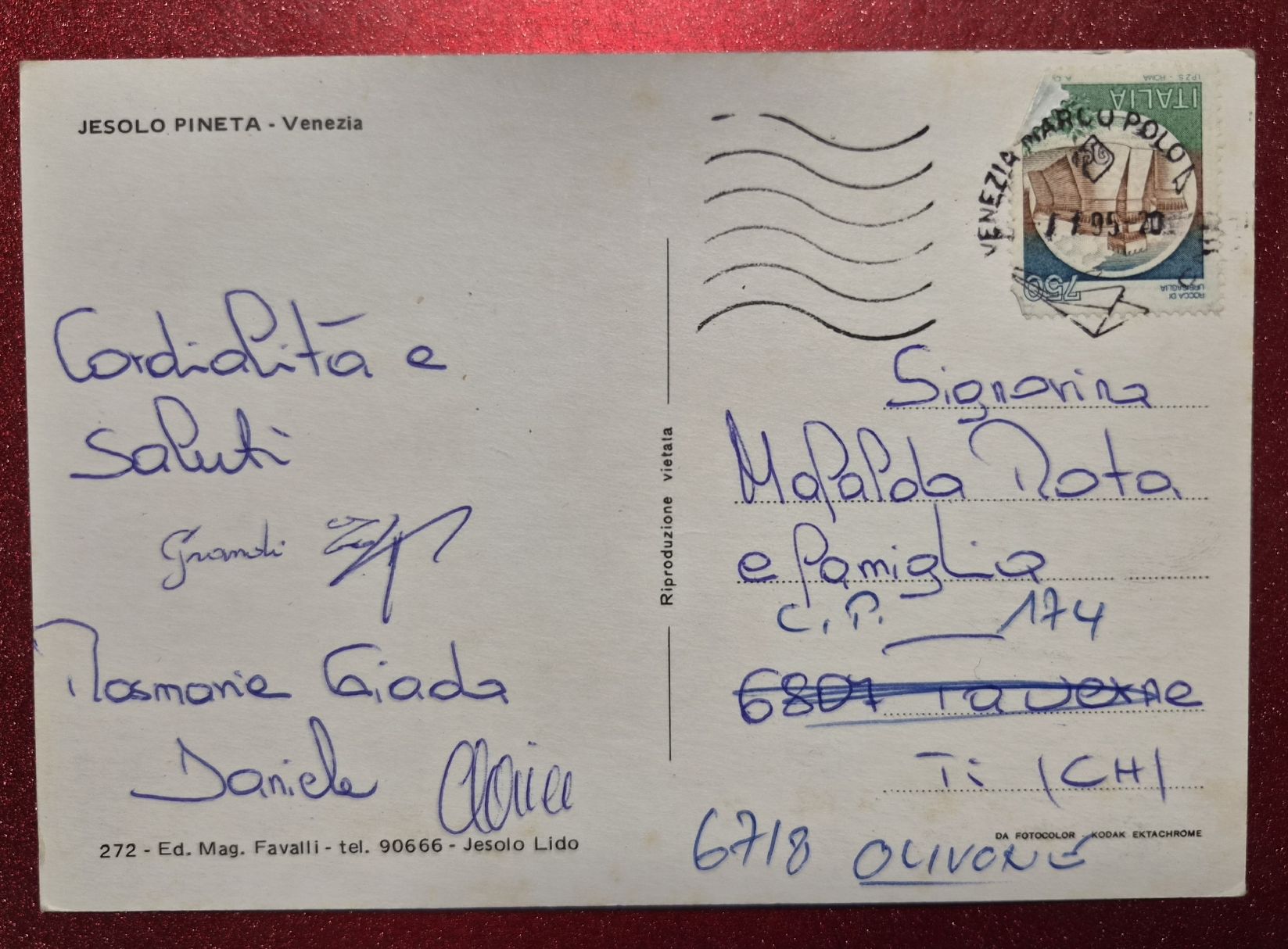 Cartoline postali: Jesolo Pineta Venedig 1995 – Usato da Melchnau venduto da Arthurius 1