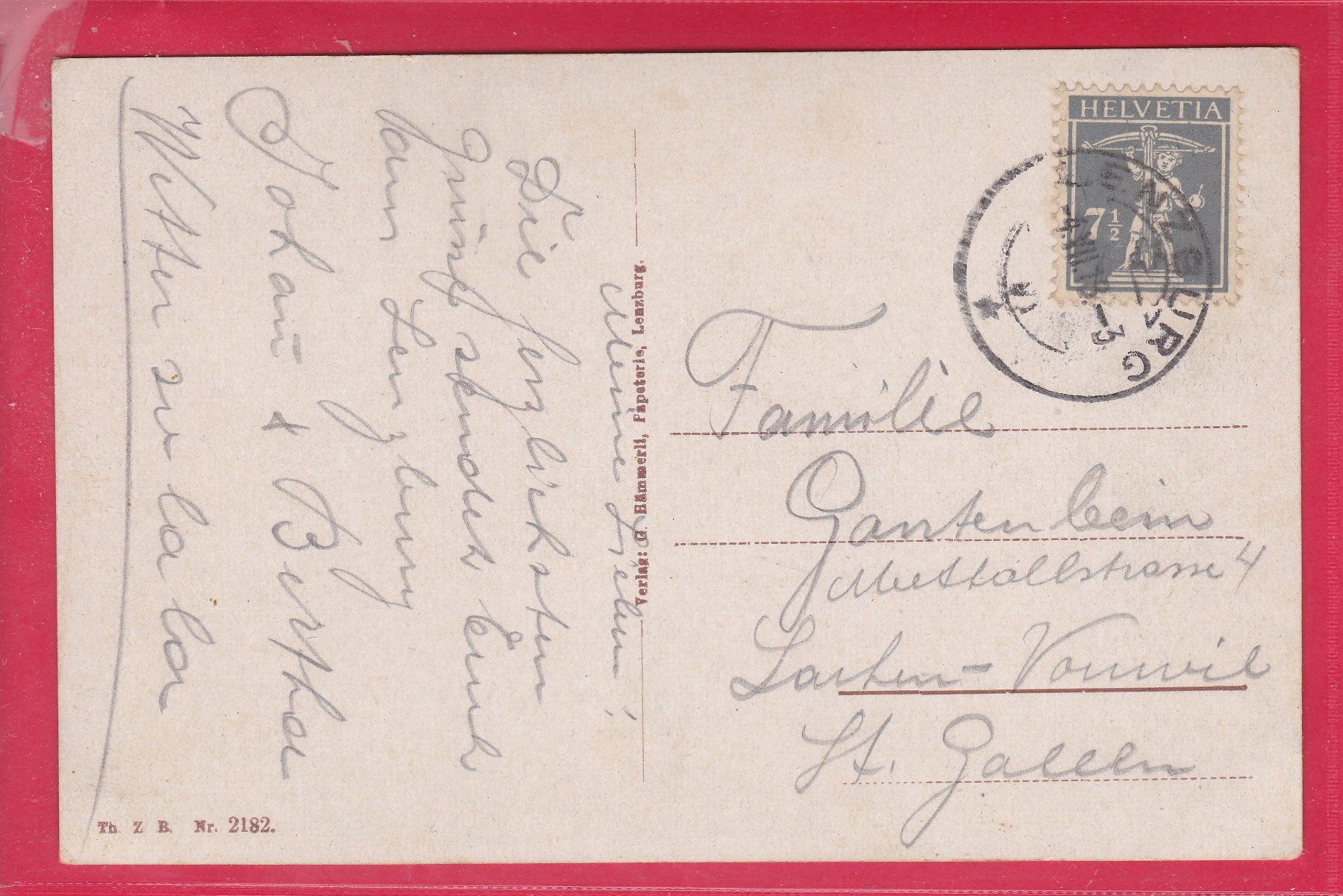 Cartoline postali: SCHLOSS LENZBURG, 4.7.1918 – Usato da Oberrieden venduto da Gebirgsstelze 1